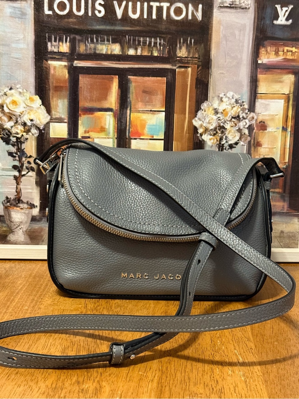 NWOT Marc Jacobs Gray Pebbled Leather Crossbody with Silver Hardware